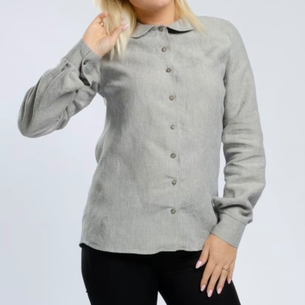 Classic Peter Pan collar 100% White Linen Lithuania button shirt XL - XXL